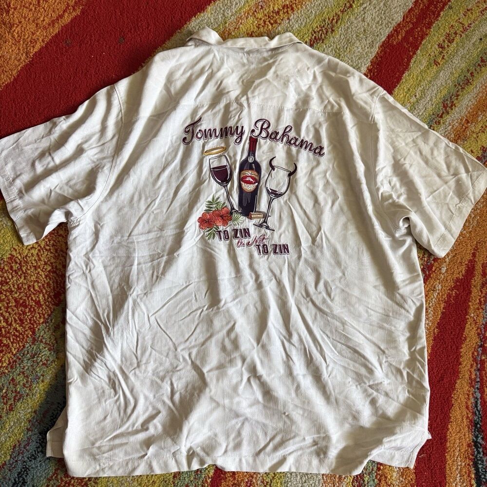 Tommy Bahama "To Zin or Not to Zin" camp shirt Mens 2XL Off White Button Up